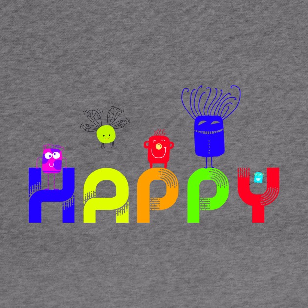 HAPPY Neon Monsters Cute Critters Smiling Positive Attitude by ginkelmier